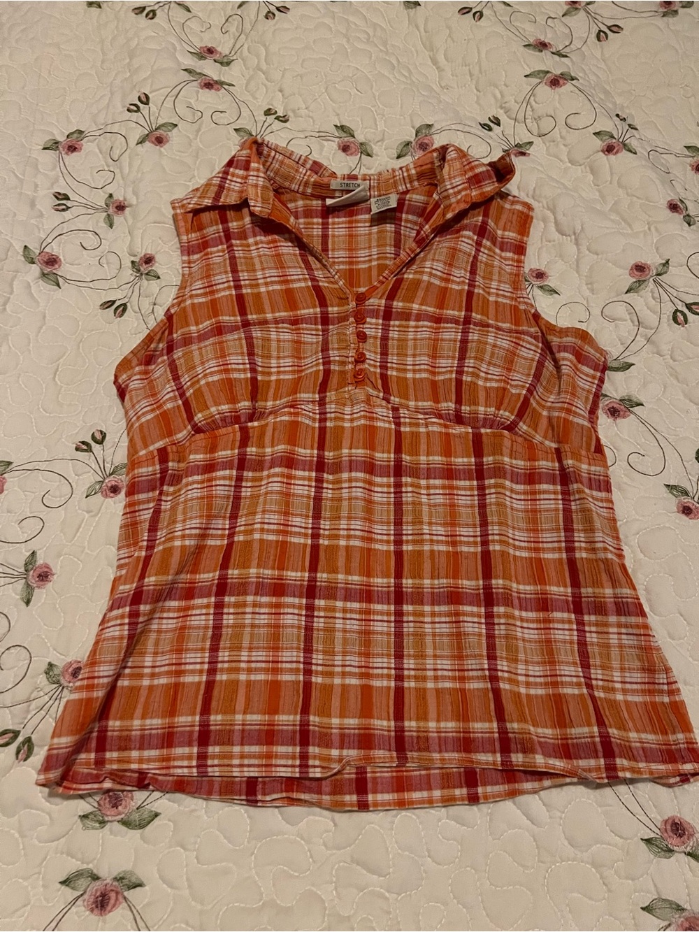 St. John's Bay Orange Plaid Sleeveless Button Shirt